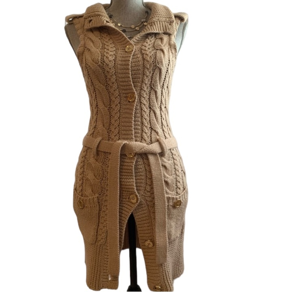 Marciano Long Vest-style Camel Brown Sweater - Size S